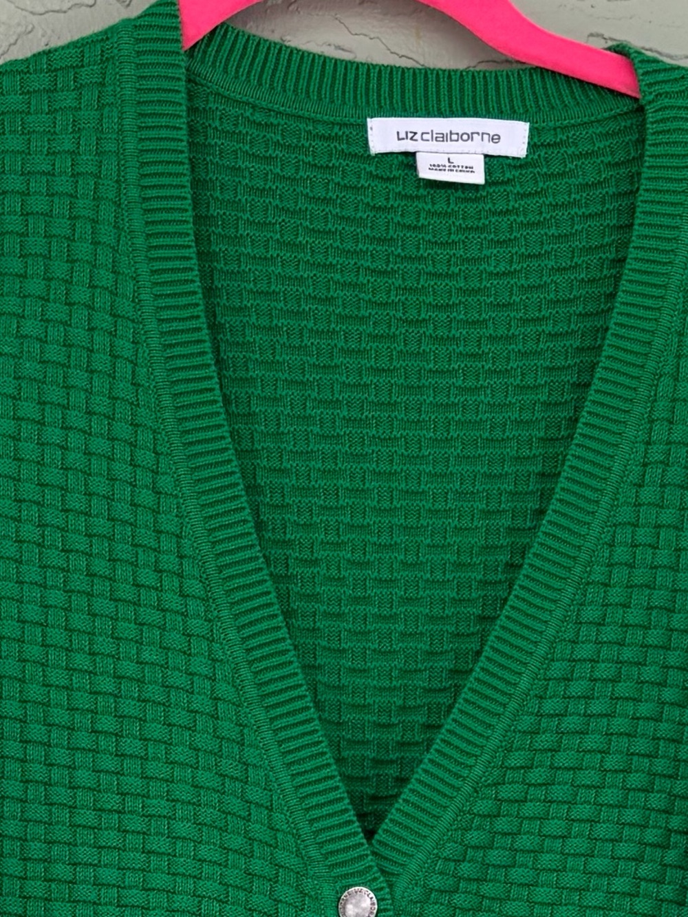 Liz Claiborne Green Button-Front Textured V-Neck Cardigan - Picture 5 of 6